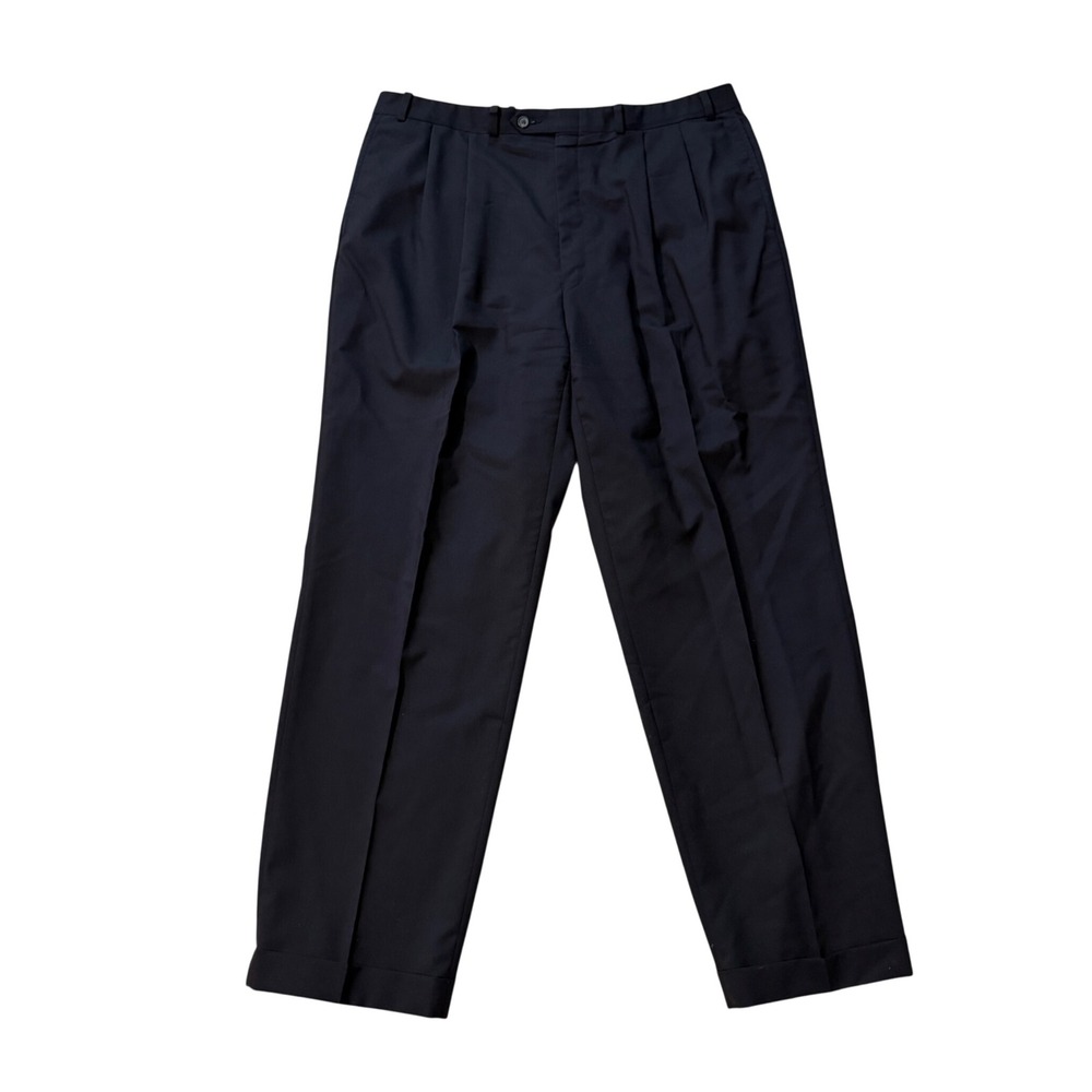 Lauren Ralph Lauren Dress Pants‎ Mens 38x32 Pleated Cuffed 100% Wool Navy Blue